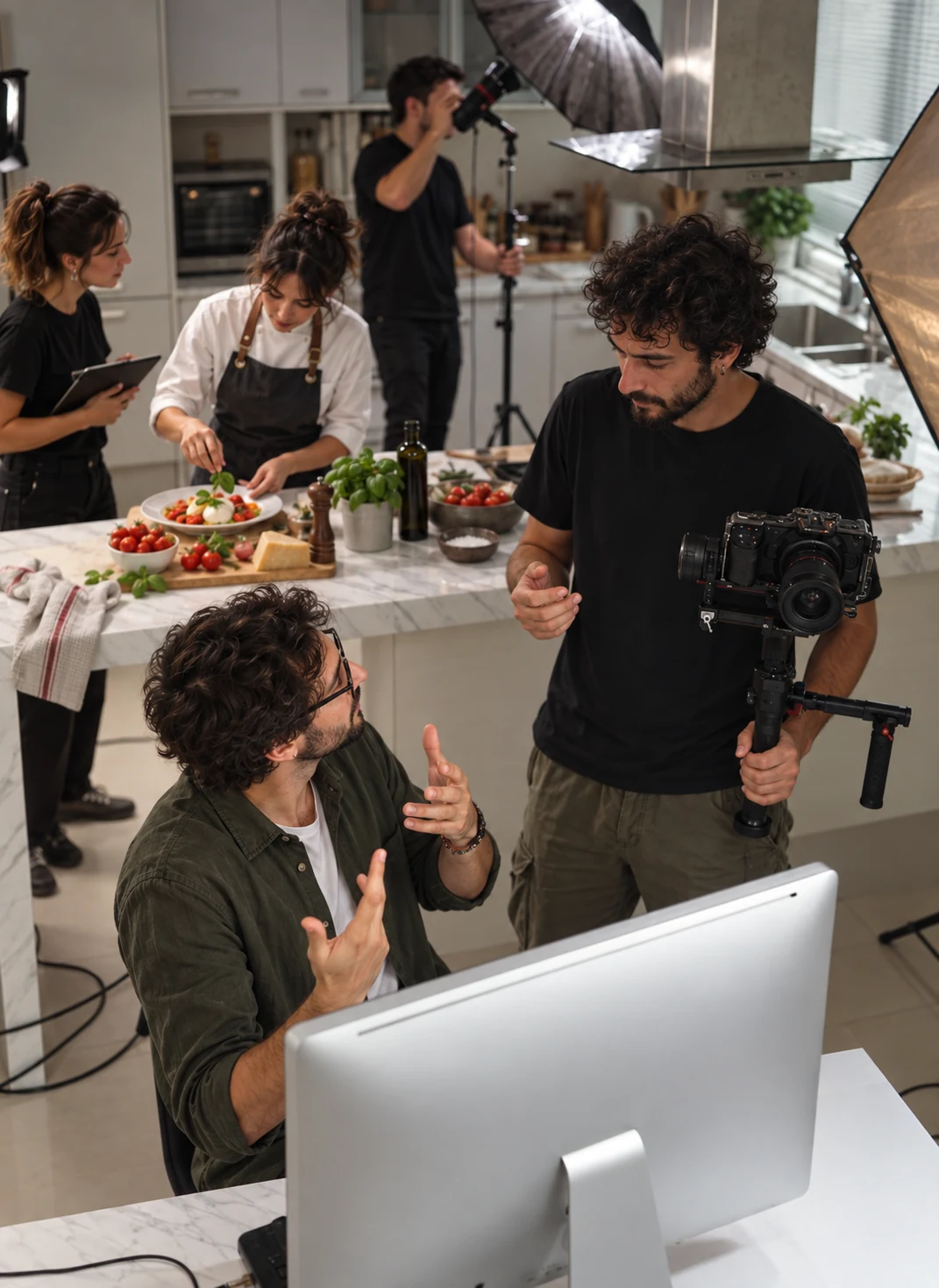 Team italiano durante una produzione fotografica e video